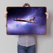 Avro Vulcan Bomber XH Set Against Poster Customized Vintage Metal Signs Wall Art Retro Tin Plaque for Decoration Garage House 20x30cm（7.8x11.8inch）
