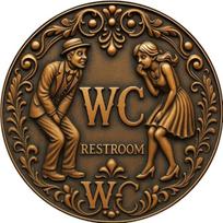 Acrylic Painting D Flat Vintage WC Sign with Ornate Bronze Scrollwork Frame and Antique Teal Lettering Classic Bathroom Dec 20x20cm(8x8inch)