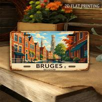 D plokščia tik dekoratyviniais tikslais vintažinė metalinė numerio plokštelė Briugė Belgijos aliuminio numerio plokštelė kanalo gatvės vaizdas 15x30cm(5.9x7.8inch)