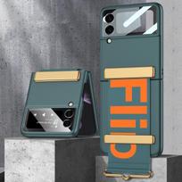 Apyrankė skirta Samsung Galaxy Z Flip 3 Flip 4 dėklui, fotoaparato stiklinė plėvelė ekrano apsauga, stovas kietas dangtelis Z Flip 4 žalia