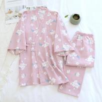 Naujas japoniškas kimono komplektas pavasariui/vasarai moteriškas pižamos komplektas 100% medvilnės marlė dviejų dalių komplektas moteriškas chalatas namams kailiniai miego drabužiai M