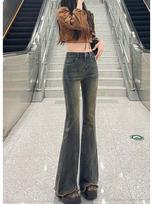 Comfortable Large Size Old Do Old Burlap Micro Flare Jeans Women Spring High-waisted Slim Dragging Floor Skinny Horseshoe Trousers Long Denim Pants XS