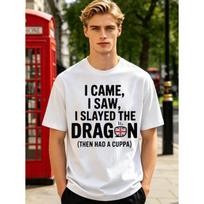 Slayed The Dragon Then Had a Cuppa T-Shirt Funny St. George'S Day Tee British Humour Graphic Shirt Comic Abstract S balta