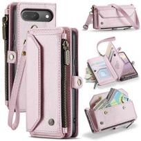 For Google Pixel 10 Pro Google Pixel 10 Leather Case CASEME C36 Zipper 10 Card Slots Phone Cover wit Wine Red vyno raudonos spalvos