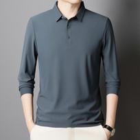 Solid Color Lapel Ice Silk Polo Shirt Long Sleeve Men's Spring and Autumn Traceless Business Casual Quick-drying Long Sleeve Top M