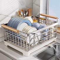 YOUQIN Stainless Steel Dish Drying Rack 304 Kitchen Bowl Plate Storage Organizer with Drain Basket