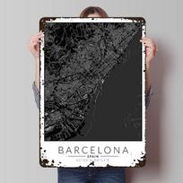 Barselonos žemėlapio skardos plakatas Individualus sienų menas Vintažiniai metaliniai ženklai Retro skardos lentelė Moderniam namų dekoravimui Prabangus namas 20x30cm（7.8x11.8inch）