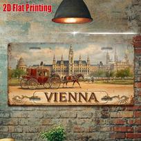 D bemol retro metalinės valstybinio numerio plokštės sienos meno kūrinys Viena aliuminio plokštė su karieta ir istoriniu architektūriniu dizainu 15x30cm(5.9x7.8inch)