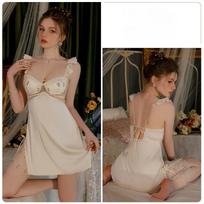 Women’s Fashion Summer Floral Sleep Dress Ice Silk Cami Nightdress Sexy Lace Padded Push-Up Sleepwear M
