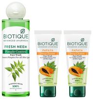 Biotique Bio Neem Purifying Face Wash, 200 ml & Bio Papaya Visibly Ageless Face Wash, Pack of 2, 200 ml (2 x 100 ml)