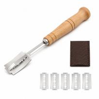 Bread Lame Dough Scoring Tool with Wooden Handle, Stainless Steel Blade Holder and Replacement Blades įvairiaspalvis