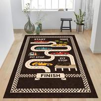 Cartoon Race Car Track Checkered Border Start Finish Pit Stop Non Slip Floor Rug Kids Boys Playroom Washable Indoor Bedroom Area Carpet 40x60cm( 15x23in )