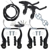Bike Brake Set, Front and Rear Bike MTB Brake,Inner and Outer Callipers Cables Lever Kit with Calipers Levers Cables Multi-Tool Wrenches (Black) G001