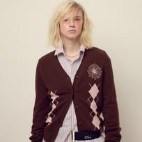[mardimercredi] Cashmere Blended Cardigan V Neck Argyle Chocolate Pink