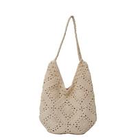 Large Capacity Crochet Shoulder Bag Lazy Style Tote Bag Shopping Bag Knitted Handbag  Travel smėlis