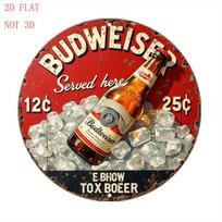 Budweiser Beer Vintage Ice Bottle D Flat Round Metal Tin Sign  Retro Bar Wall Plaque for Man Cave Pub Decor 20x20cm(8x8inch)