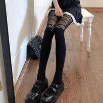 Lolita Style Girs Tights Ultra-thin Nylon Sexy Pantyhose Sweet Girls JK Japanese Kawaii Cute Bandage Bow Thigh High Stockings One Size juoda