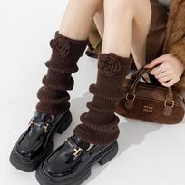 Japanese Knitted Rose Flower Leg Warmers Y2K Women Winter Warm Thickened Long Calf Socks Knee Pilates Yoga Socks JK Leg Covers One Size kava