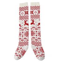 Christmas Reindeer Snowflake Print Thigh High Socks for Womens Knitted Long Over the Knee Long Stockings Leg Warmers balta
