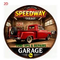 Acrylic Painting D Flat Retro The Vintage Fulles Garage Sign with Classic Red and Blue Vintage Cars Rustic Automotive Art Wal 20x20cm(8x8inch)