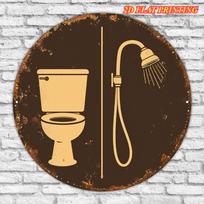 Acrylic Painting Vintage Toilet and Shower Split Sign Rustic Bathroom Wall Decor for Restroom Washroom Farmhouse and Industrial 20x20cm(8x8inch)