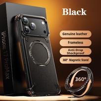 Oatsbasf Leather Phone Case for IPhone 17 Pro/Pro Max/17 Air with Ring Stand 360° Rotatable Magnetic Shockproof Bumper Cover iPhone17 Pro Max juoda