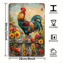 Senovinis gaidys Gėlių metalinis ženklas Viktorietiško stiliaus sienos dekoras x Colio Rustic Sodybos dekoras namams, verandai, sodui 20x30cm（7.8x11.8inch）