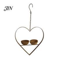 Large Capacity Bird Feeder Metal Heart Feeder, Outdoor Hanging with for Dried Fruits 2 Bowls, Garden Backyard Wild Birds Easy Refill