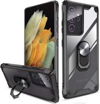 Etui Do Samsung Galaxy S21 Ultra Przezroczyste Czarna Ramka Z Pierścieniem
