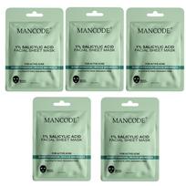 Mancode 1% Salicylic Acid Facial Sheet Mask 25ml Boost Hydration Reduce Breakouts & Active Acne Pore Reducing Brightening & Enhances Glow Korean Sh