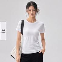 Women's Versatile Quick-Dry Ice Silk T-Shirt with Curved Chest Design - Cool, Bare Feel Fabric. XL