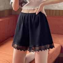 Women's Lace Safety Shorts: Seamless, Ice Silk, Anti-Exposure, No Roll-Up, Loose Fit, Summer Base Layer. One Size (80-110 lbs)