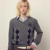 [mardimercredi] Cashmere Blended V Neck Argyle Pullover