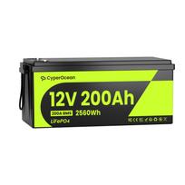 Cyperocean 12V 200Ah LiFePO4 Battery  2560Wh 200A BMS 6000+ Charge Cycles  Expandable up to 40.96kWh – For RVs, solar panels, and off-grid use žalia