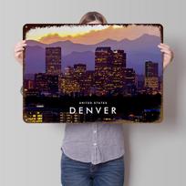 Denver Night View Tinplate Poster Customized Wall Art Retro Vintage Metal Signs for Fans Bar Accessories Custom Plate House Room 20x30cm（7.8x11.8inch）