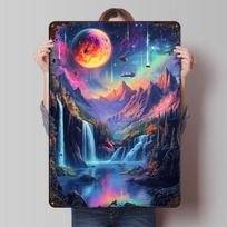 Fantazijos krioklio kraštovaizdis skardos plakatas Individualus sienos menas Vintažiniai metaliniai ženklai Retro skardos plokštelė stalo dekoravimui Namas Namai 20x30cm（7.8x11.8inch）