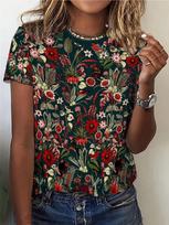 Women's Tee - Lush Floral & Bird Pattern Graphic, Vibrant Tropical Jungle Design for Casual Daily Wear S