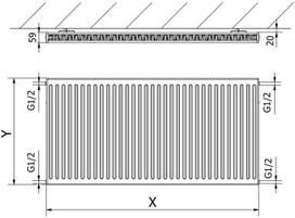 Mexen C11 plokštelinis radiatorius 600 x 1200 mm, šoninis prijungimas, 1120 W, baltas - W411-060-120-00, 600 x 1200 mm