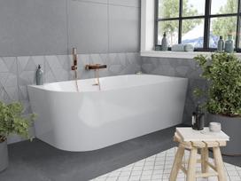 Mexen Mia laisvai pastatoma kampinė vonia dešinė 180 x 80 cm, balta, šlifuotas vario perpylimas - 52691808000P-65, 180 x 80 cm