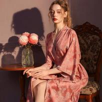 Plus Size Women's Seven-Sleeve Jacquard Ice Silk Robe, Tall Fit, Long Imitation Silk Nightgown for Summer Homewear Women's F (Inner)