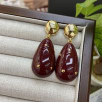 Chinese Antique Replica Enamel Glaze Starry Sky Burgundy Water Drop Earrings Copper Plated Real Gold Black Temperament Stud Earrings