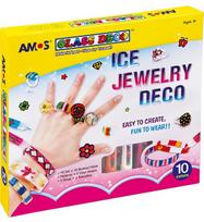 Vitražinių dažų rinkinys ICE JEWELERY, Amos, 10 spalvų po 10,5ml + 3 apyrankės + 5 žiedai
