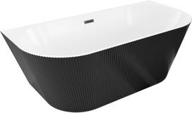 Mexen Oris laisvai stovinti šoninė rifliuota vonia 170 x 80 cm, balta/juoda, juodas persipilimas - 52871708075-70, 170 x 80 cm