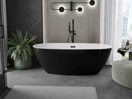 Mexen Eris 180 x 80 cm laisvai stovinti vonia, balta/juoda, juodas perpildymas - 53441808075-70, 180 x 80 cm