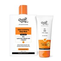 Chemist At Play’s Detan & Glow Duo | Gentle Exfoliating Face Wash 100ml | With AHA & PHA | Gentle Exfoliating Body Wash 236ml | With Lactic & Salic