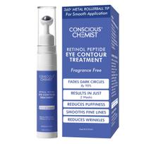 Conscious Chemist® Retinolio Peptidų Paakių Kremas Su Raminamuoju Masažiniu Rutuliuku | Paakių Rutuliukas Tamsiems Ratilams, Smulkioms Raukšlelėms Ir Paburkimui | Skirtas blue