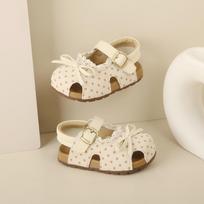 Korean Style Polka Dot Bow Baby Walker Sandals for Girls, Ages 1-3, Non-slip Summer Shoes 14.0 cm beveik baltos spalvos
