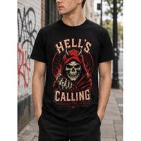 Men's Black Short Sleeve T-Shirt with Grim Reaper Skull Graphic, Crew Neck, Soft Cotton Feel, Edgy Streetwear for Casual Daily Wear S juoda
