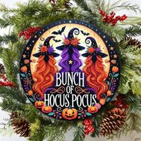 Bunch Of Hocus Pocus Halloween Witch Round Metal Tin Sign Spooky Pumpkin Wall Plaque for Home Decor 20x20cm(8x8inch)