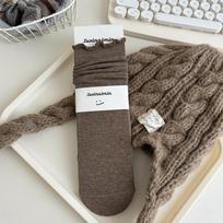 Autumn Winter Flower Buds Fungus Edges Solid Color Women Socks Fashion Versatile Cotton Breathable Women Middle Tube Long Socks 35-39